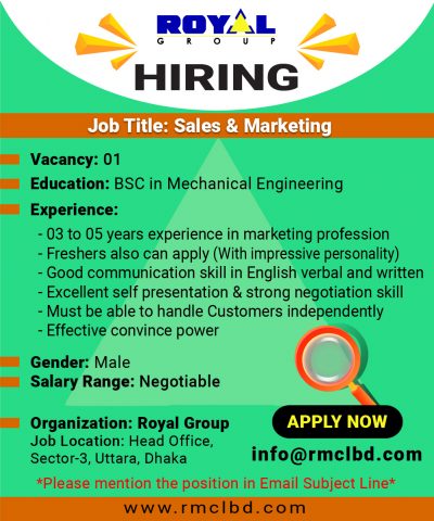 Sales and Marketing-Open Position-Royal Machinery Corporation Ltd